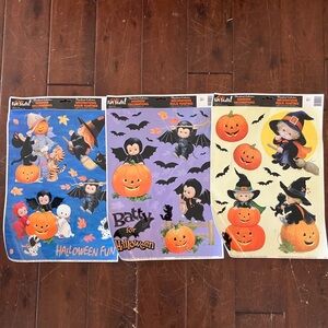 Vintage Halloween Morehead Batty Girl Pumpkin window clings set 3